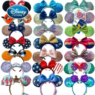 Disney-Diadema de orejas de Minnie para mujer, diadema Disneyland, Mickey, orejas de cuero, lentejuelas de felpa, accesorios de Cosplay para niñas, adultos y niños