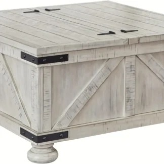 Mesa de cóctel informal con almacenamiento, diseño de firma de Ashley caryncurry, lavado en blanco