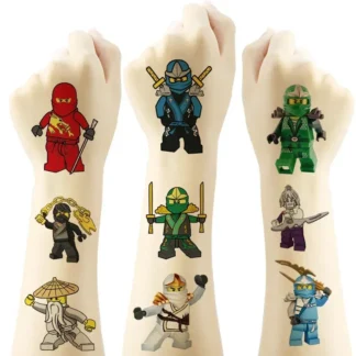 Juego de pegatinas con temática de dibujos animados para niño, adhesivos impermeables de tatuaje, serie ninja, tatuajes artísticos de patrón, regalos de cumpleaños, 20 Uds.