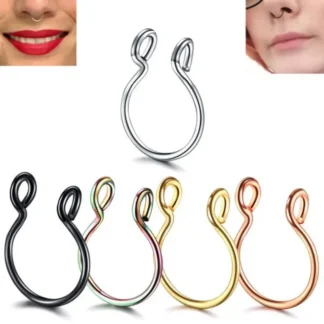 Clip de nariz en forma de U para mujer, anillo falso, sin Piercing Septum, anillo de labio, 3 colores, herradura de acero inoxidable, regalo de joyería corporal, 1/5 piezas por juego