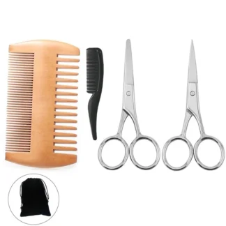 Juego de tijeras de corte de barba para hombres, Kit de tijeras de aseo para bigote, peine de barba, barba con recortador de bolsa de almacenamiento, 4 piezas