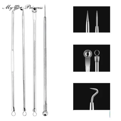 Extractor de espinillas al vacío, herramienta de eliminación de espinillas y acné, cuchara para cara, 4 unids/set