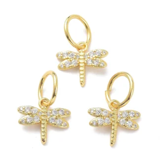Colgante de libélula de 10 piezas para mujer, collar de Latón chapado en oro de 18K auténtico, Micro pavé, circonita cúbica transparente, fabricación de joyas Diy