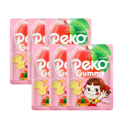 Fujiya-caramelos de goma con sabor a melocotón, 50g, X6 paquetes