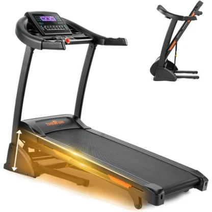 Cinta de correr con inclinación automática, cinta para correr y caminar, 300 libras de capacidad, cinturón ancho, frecuencia cardíaca, negro