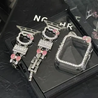 Correa de reloj Kawaii con taladro, Hello Kitty, 38/40/41Mm, corazón de niña de dibujos animados, adecuado para Iwatch 42/44/45/49Mm, caja de reloj, regalo de cumpleaños
