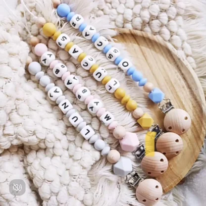 Clip de chupete para bebé, cadena personalizada con nombre, soporte para pezón, estilo nórdico, regalo para recién nacido, mordedor, accesorios para bebés
