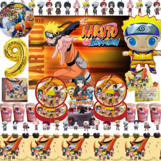 Juego de decoración de fiesta de cumpleaños de dibujos animados, Narutoed, Ninja, globo de látex, tema Narutoed, vajilla desechable, suministros para Baby Shower