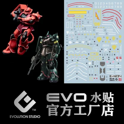 EVO-calcomanías de agua para modelo 1/144 HG Zaku II, pegatinas fluorescentes rojas y verdes, modelos de colección, accesorios de Juguetes