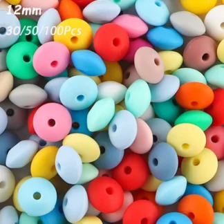 Cuentas de lentejas de silicona para fabricación de joyas, abalorios de ábaco sueltos de 12MM para fabricación de joyas, cadena de chupete, pulsera y collar, 30/50/100 piezas