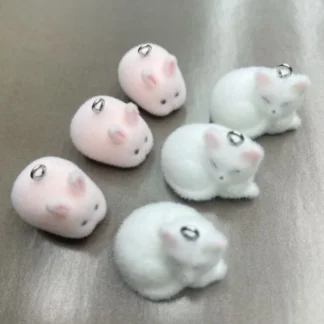 Dijes de conejo Flocado de 30 piezas, colgante de resina de zorro, Animal de dibujos animados, pendiente, llavero de teléfono, accesorios para manualidades, fabricación de joyas