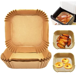 Revestimientos de papel para freidora de aire, papel desechable a prueba de aceite, impermeable, para hornear, pergamino redondo, cuadrado y rectangular, suministros para fiestas de cocina