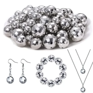 Bolas redondas de plata reflectantes para discoteca, cuentas de espejo, pulseras y collares, diámetro de 100/140/0,6/0,8/1,0 cm, 50/1,2 unidades
