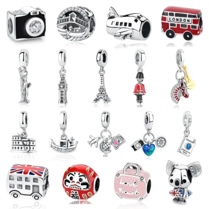 Abalorios de plata de ley 925 originales para mujer, colgante de autobús de Londres, Maleta de cámara, compatible con pulseras Pandora, collares, joyería