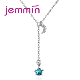 Colgante de estrella de media luna para mujer y niña, joyería de plata de ley 925, collar de cadena de circonita exquisita, regalos familiares