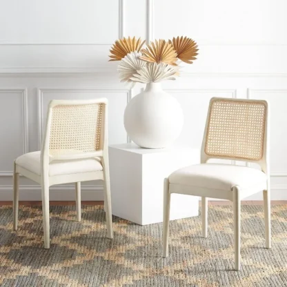 Home Collection-Silla de comedor de ratán, cojín blanco, DCH8800B-SET2 completamente ensamblado, Juego de 2