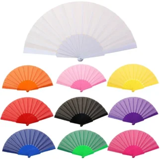 Abanico plegable portátil de tela de plástico liso, abanico de mano chino, elegante, para bodas, viajes, fiesta, baile, Cosplay