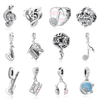 Abalorio de plata de ley 925 Original para mujer, colgante de Piano con nota musical de amor, compatible con pulseras Pandora, collares, joyería artesanal