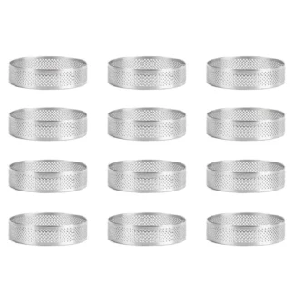 Anillos de acero inoxidable para Tartas, anillo perforado para Mousse, molde para anillo de pastel, herramientas redondas para hornear pasteles, 6cm, 12 paquetes