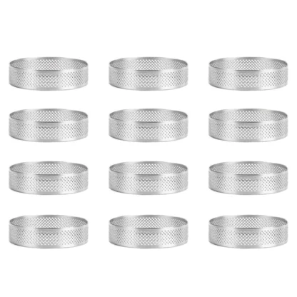 Anillos de acero inoxidable para Tartas, anillo perforado para Mousse, molde para anillo de pastel, herramientas redondas para hornear pasteles, 6cm, 12 paquetes