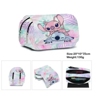 Bolsa de bolígrafo de gran capacidad de Disney Stitch, bolsa de bolígrafo de mano para estudiantes, bolsa de almacenamiento de doble capa, bolsa de maquillaje Linda y Simple, caja de papelería