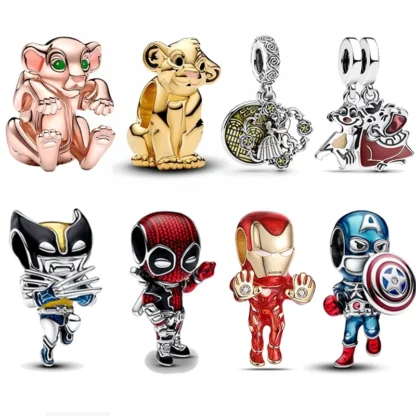 Disney-Cuentas de plata 925 del Rey León Simba, personaje de Lobezno de Deadpool, compatible con pulsera Pandora Original, regalo de joyería fina artesanal