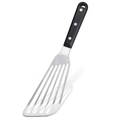 Espátula ranurada de acero inoxidable con mango remachado, espátula de pescado resistente, girador más fácil para girar, freír y asar a la parrilla