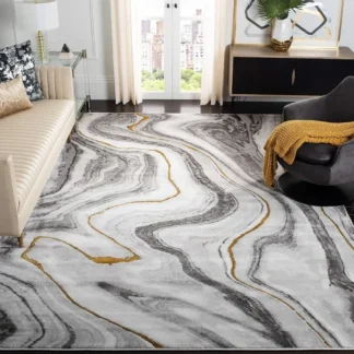Diseño abstracto moderno, gris y dorado, no se cae y es fácil de cuidar, Ideal para áreas de alto tráfico en la sala de estar y el dormitorio