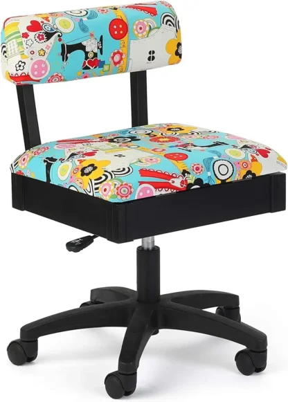 Arrow Sewing H6880 silla hidráulica de costura y artesanía, asiento de altura ajustable con almacenamiento debajo del asiento y tela impresa