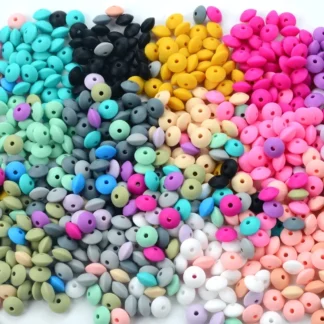 Cuentas de lentejas de silicona sin BPA para recién nacido, accesorio de lactancia, collar de dentición, juguete de dentición, 12mm, 20 unidades por lote