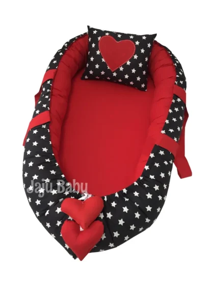 Babynest diseño de lujo hecho a mano, Estrella Negra, roja