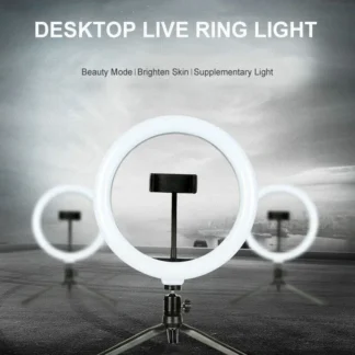 Anillo de luz LED de 26cm con trípode de escritorio, soporte para teléfono, obturador remoto, iluminación de transmisión en vivo, lámpara Livelit