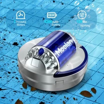 Moolan-Robot limpiador de piscinas, aspirador automático inalámbrico, cepillos eléctricos para exteriores, recarga de 5200mAh, capacidad de crucero, 120 minutos