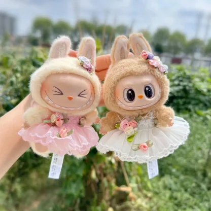 Labubu I II Idol Dolls, ropa de felpa linda, vestido de princesa de boda Kpop Exo, fiesta sentada, 17cm
