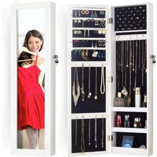 LUXFURNI-Espejo colgante para puerta de armario, organizador de joyas con espejo montado en la pared, ideal para regalo
