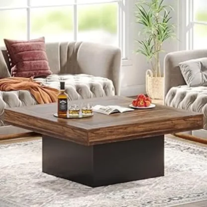 Mesa de centro LED de madera para sala de estar, mesa de Centro de Iluminación ajustable, marrón y negro rústico
