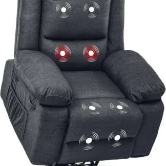 Silla reclinable eléctrica para ancianos, asiento de elevación con 2 bolsillos laterales de tela, color gris