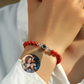 Pulsera de cuentas de piedra Natural de 6mm, brazalete de proyección de imagen personalizada, joyería de foto personalizada, regalo conmemorativo de aniversario