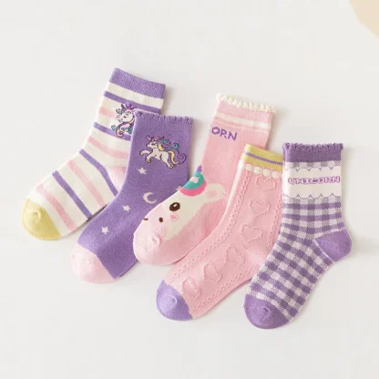Calcetines de algodón con estampado de unicornio para niños, medias de media pantorrilla, 5 pares, Otoño e Invierno