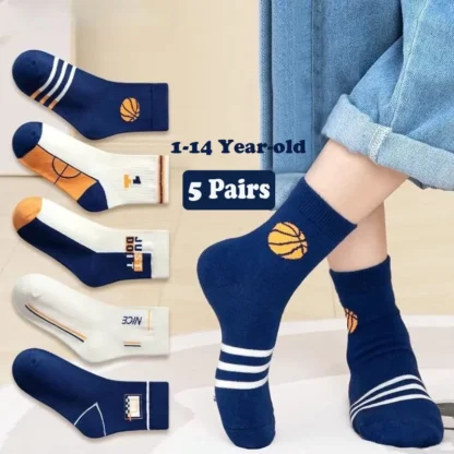 Calcetines deportivos para niños, medias medianas para otoño, 5 pares por lote
