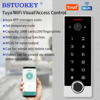 Tuya-videoportero con WiFi para el hogar, sistema de Control de acceso con huella dactilar, cámara de seguridad, Pin/aplicación/desbloqueo de tarjeta