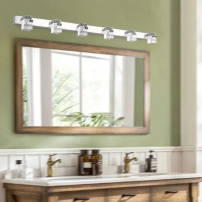 Bymaocar-Lámpara de pared frontal de luz blanca para tocador de baño, luz LED moderna de 6 cabezales para espejo de cristal, ajuste de 0-5m ² de área, inicio instantáneo