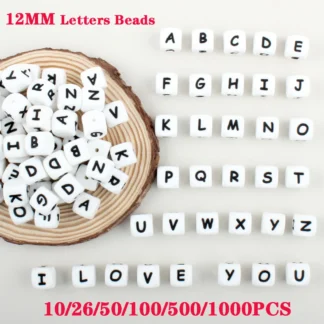 Cuentas de silicona con letras del alfabeto para fabricación de joyas, accesorios de pluma con nombre personalizado, 12mm, 10/26/50/100/500/1000 piezas