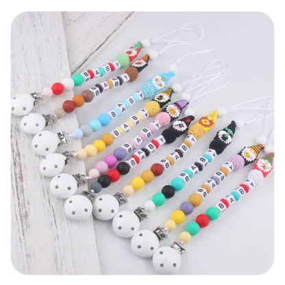 Chupete con nombre personalizado para bebé, cadena con Clip para chupete, soporte para chupete, alimentación infantil, dentición, regalo de Navidad
