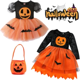 Vestido de calabaza de Halloween para niñas, traje de Cosplay de murciélago de calabaza para niños, trajes lindos para bebés, ropa de fiesta de Halloween