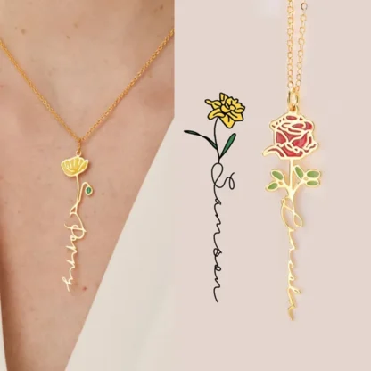 Collar de acero inoxidable con nombre personalizado para mujer, colgante de mes, colorido, esmalte, flor de cumpleaños, joyería personalizada, moda