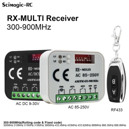 RX MULTI-receptor de Control remoto para puerta de garaje, 300-900mhz, 433,92 mhz, transmisor Universal, 2 canales, controlador, abridor de puerta, 12V, 24V, 220V