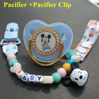 Clip de cadena de chupete de Mickey con tapa, soporte de silicona con letras, personalizado, relajante, regalo de baño para recién nacido