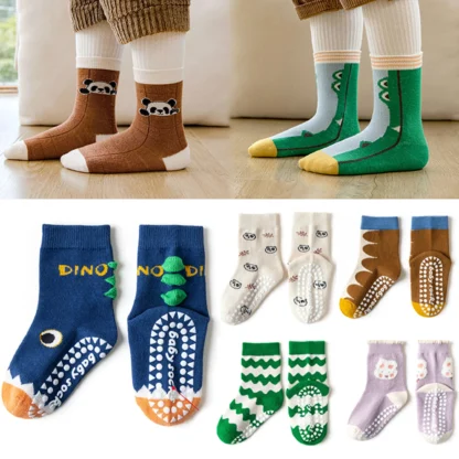 Calcetines de tubo medio para niños, medias antideslizantes de trampolín, punto adhesivo, primavera y otoño, 5 pares