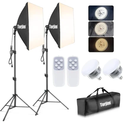 Torjim-Kit de iluminación de fotografía Softbox, iluminación de estudio fotográfico profesional con caja suave de 2x27X27 pulgadas, 2x85W, 3000-7500K, LED E26